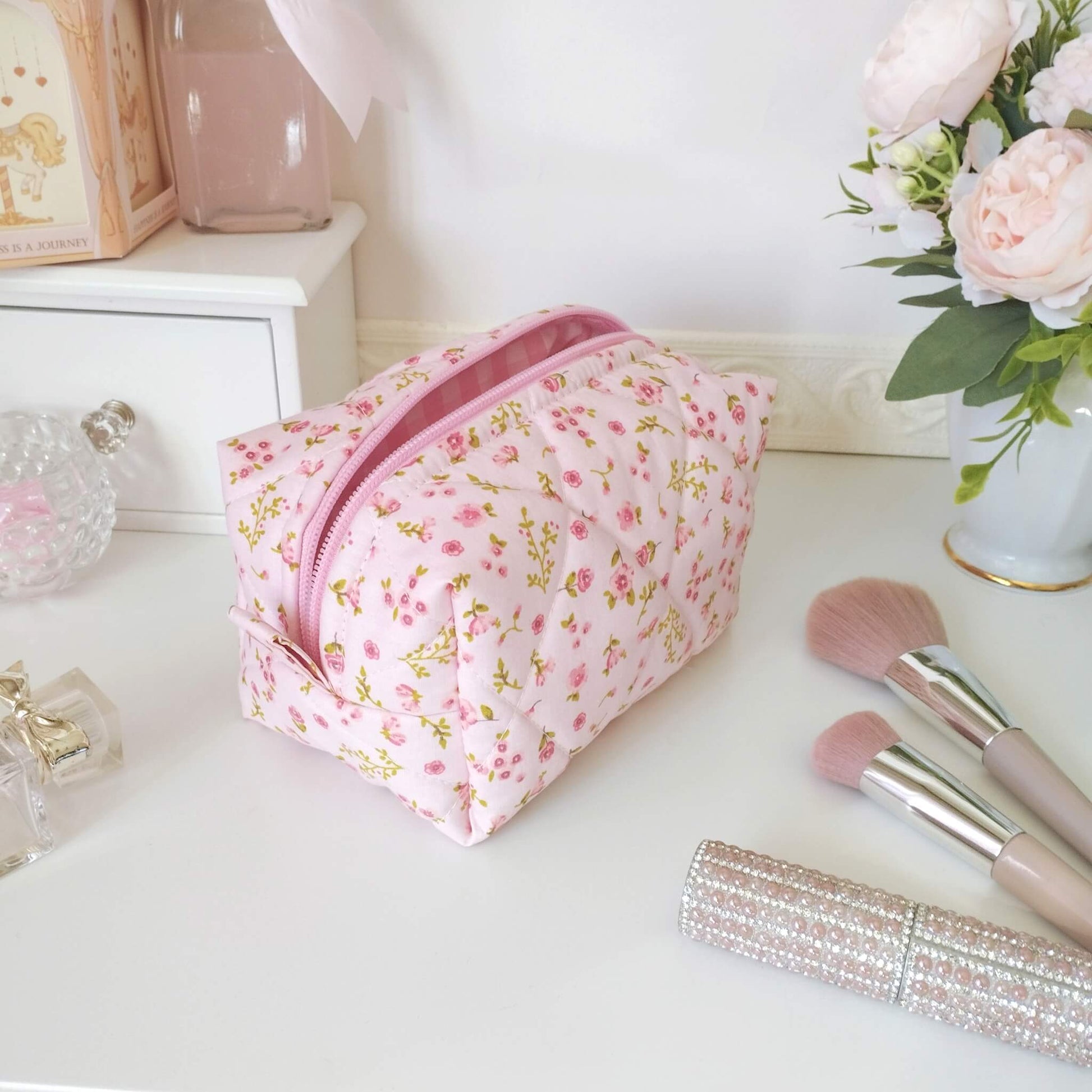 Japanese Cute Bag Makeup Bag Set Handbags Cotton Fabric Flowers