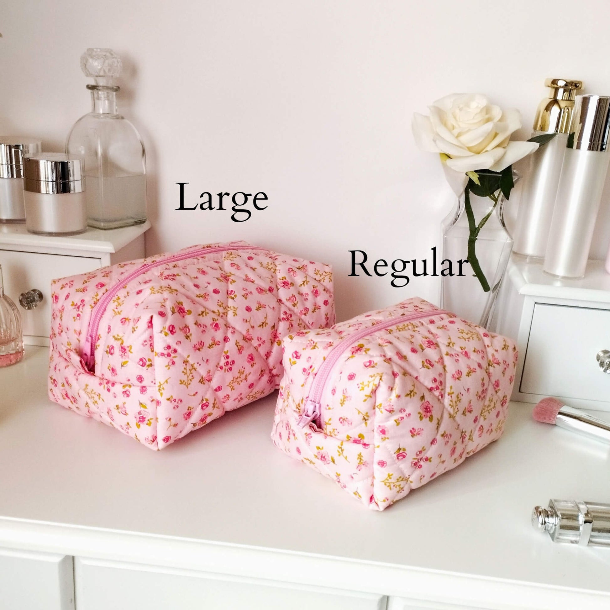 Pink Floral Makeup Bag Cute Makeup Bag Aesthetic Cosmetic Bag Pink