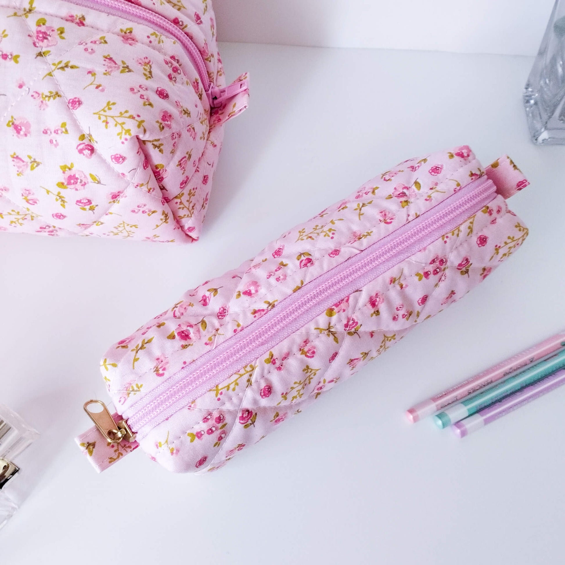 Pink Floral Brush Bag